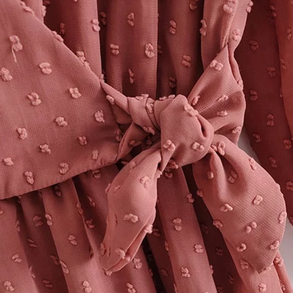 Swiss Mesh Dot Side Tie Jumpsuit Mini Dress Mauve - Picture 10 of 16